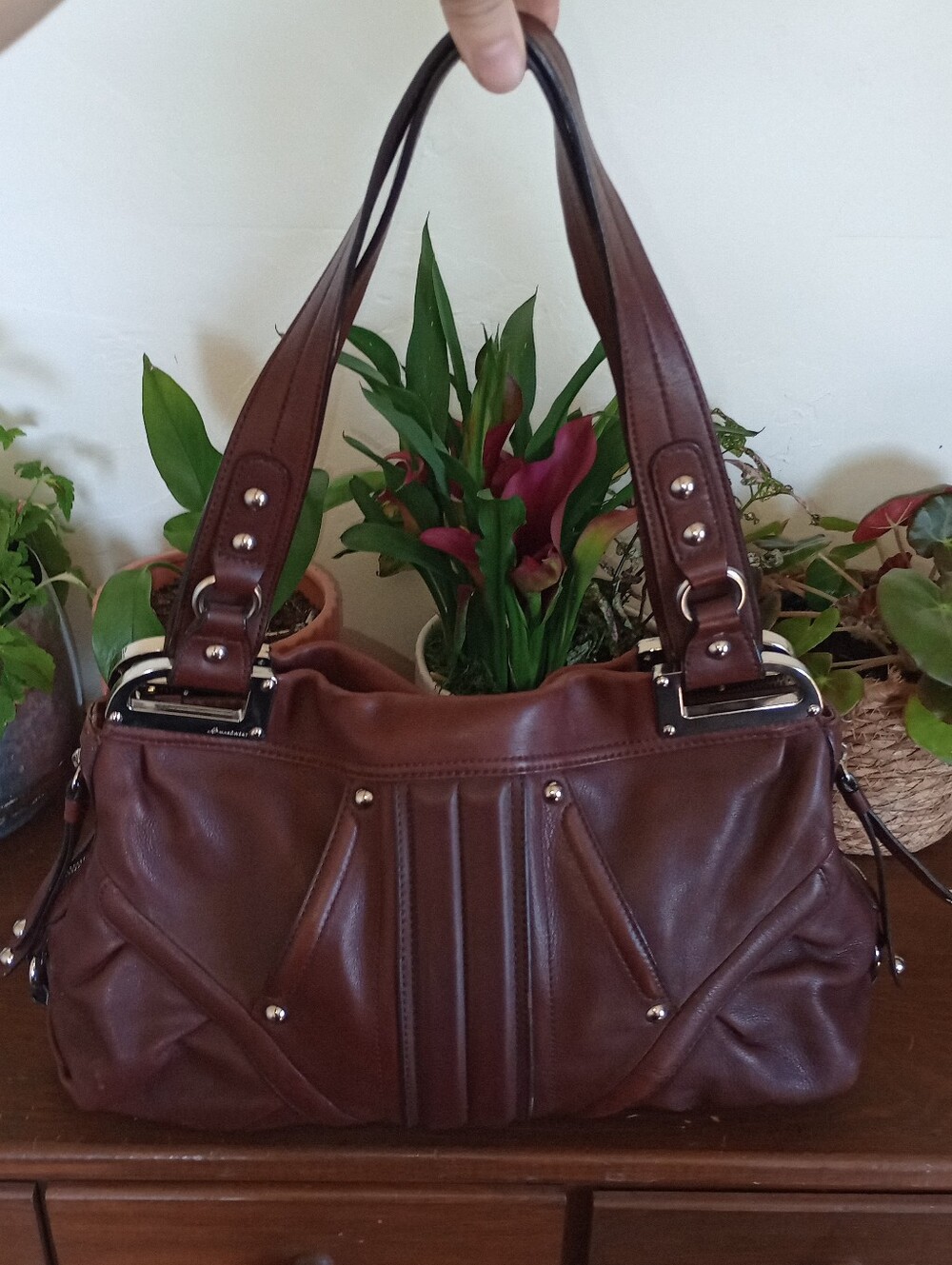 B. Makowsky Studded Leather Hobo Satchel - Picture 2 of 13